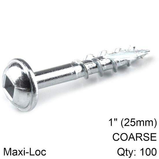KREG Zinc Pocket Hole Screws 25mm 1.00' #8 Coarse Thread Mx Loc 100ct